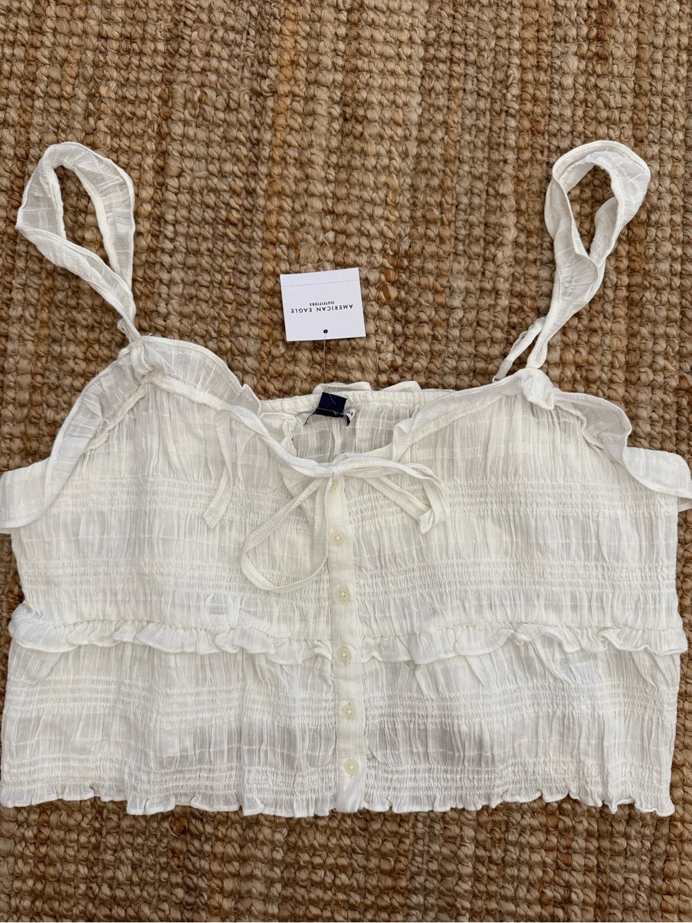 American Eagle Outfitters White Ruffle Tie-Front Cropped Camisole